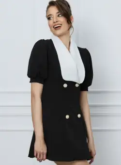 Rochie Roxanne neagra trip sacou cu rever alb