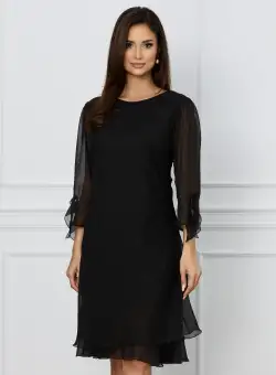 Rochie Sabrina neagra cu fir lurex si volanas la baza