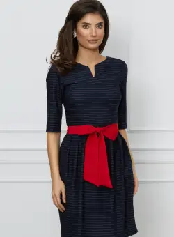 Rochie Sonia bleumarin cu dungi sii cordon in talie