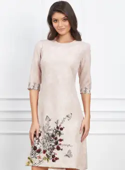 Rochie Viviana bej cu imprimeuri florale