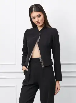 Sacou Leonard Collection negru scurt cu franjuri metalici