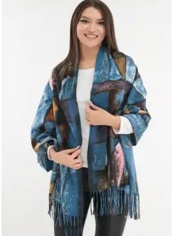 Sal din casmir cu imprimeu abstract albastru