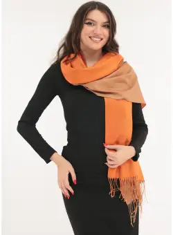 Sal fin orange din casmir cu fir stralucitor discret si doua fete