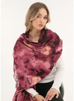 Sal pufos din casmir bordo cu print abstract galben