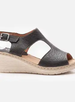 Sandale cu platforma dama din piele naturala, Leofex - 218 Negru Box