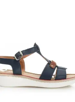 Sandale cu talpă joasă damă, din piele naturală, Leofex - 161 Blue + Camel Box