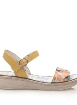 Sandale cu talpa joasa din piele naturala,Leofex - 260-2 Galben Box Floral