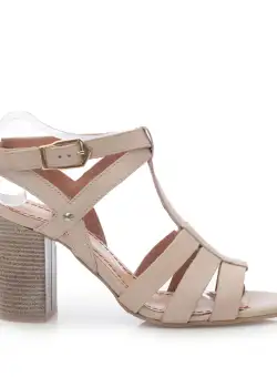 Sandale cu toc damă din piele naturală, Leofex - 035 Taupe Box