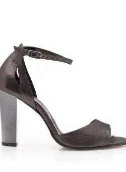 Sandale elegante damă cu toc din piele naturală - 48721 Antracit Sclipici Box