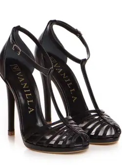 Sandale Evelyn cu toc subtire, piele naturala, negre