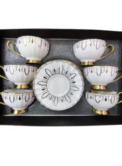 Set 6 Cesti Cafea Cu farfurii Model Lampa Lui Aladin, Ceramica 2