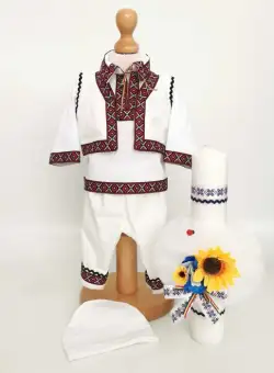 Set Botez Traditional Adi 10 , 2 piese costumas traditional si lumanare Botez Traditional
