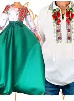 Set Cuplu 455 Camasa Traditionala si Rochie Stilizata cu motive traditionale