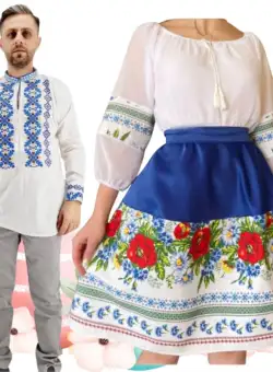 Set Cuplu 481 Camasa Traditionala si Rochie Stilizata cu motive traditionale
