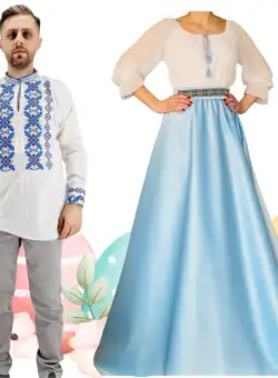 Set Cuplu 503 Camasa Traditionala si Rochie Stilizata cu motive traditionale