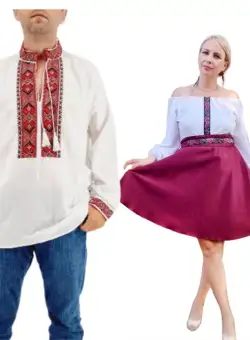 Set Cuplu 582 Camasa Traditionala si Rochie Stilizata cu motive traditionale