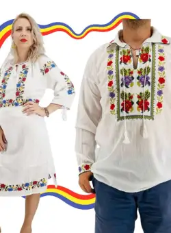 Set Cuplu Traditional 385 Camasa Traditionala si Rochie Traditionala