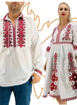Set Cuplu Traditional 419 Camasa Traditionala si Rochie Traditionala