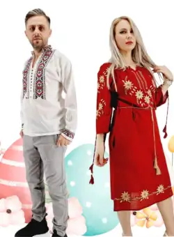 Set Cuplu Traditional 514 Camasa Traditionala si Rochie Traditionala