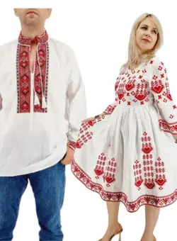 Set Cuplu Traditional 589 Camasa Traditionala si Rochie Traditionala