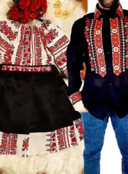 Set Cuplu Traditional 76 Camasa Traditionala si Rochie cu motive traditionale