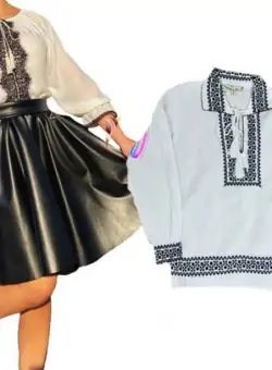 Set traditional Mama , Fiu , negru Rochie cu motive traditionale si ie traditionala baieti