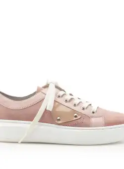 Sneakers dama din piele naturala,Leofex - 309 Roz pudra velur