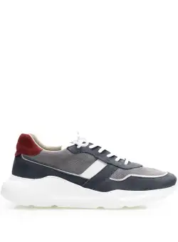 Sneakerși bărbați din piele naturală, Leofex - Mostră Radu Blue Gri Velur