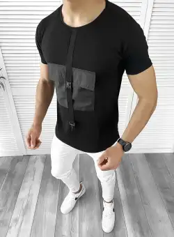 Tricou barbati slim fit negru B1975 V3-1