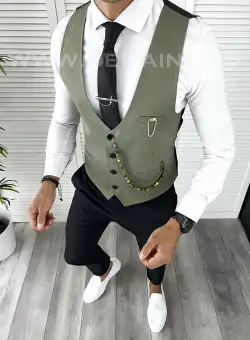 Vesta barbati eleganta slim fit verde V19 141-2 E