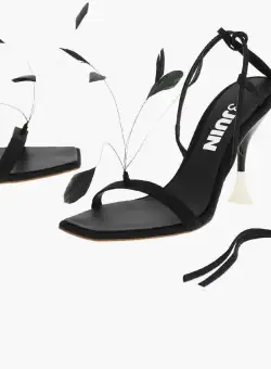 3JUIN Slave Closure Sandals Kimi Embelished With Feathers Heel 10 Black