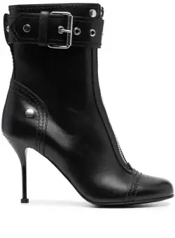 Alexander McQueen ALEXANDER MCQUEEN Leather Ankle Boot With Zip And Buckle Black