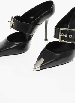Alexander McQueen Metal Toe Boxcar Leather Mules With Buckle 11Cm Black
