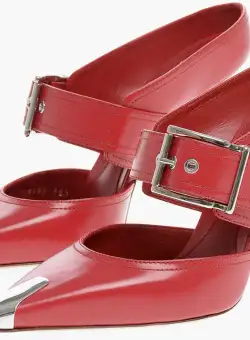 Alexander McQueen Metal Toe Boxcar Leather Mules With Buckle 11Cm Pink