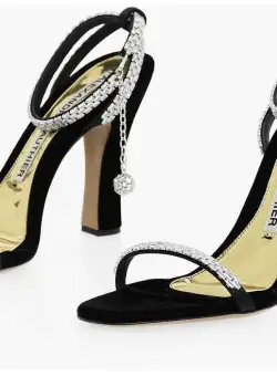 Alexandre Vauthier Velvet Ankle-Strap Sandals With Crystals Embellishment Heel Black