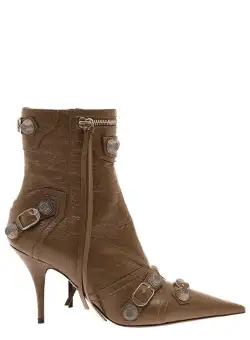 Balenciaga 'Cagole' Brown Pointed Bootie with Studs and Buckles in Leather Woman BROWN