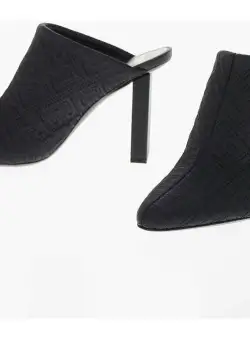 Balmain Squared Heel Quilted Fabric Mules 9Cm Black