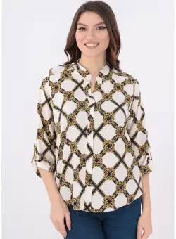 Bluza alba cu romburi maxi bleumarin