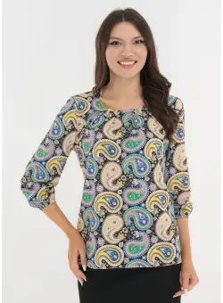 Bluza cu imprimeu abstract bej-verde
