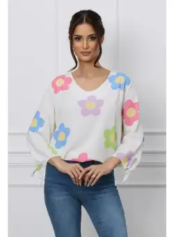 Bluza Dima alba cu imprimeuri florale pastelate