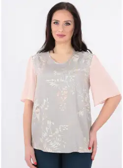 Bluza din vascoza gri cu maneci din voal roz