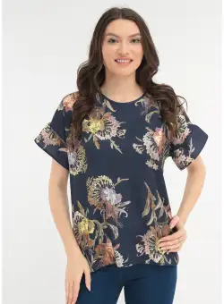 Bluza din vascoza satinata cu print floral maxi