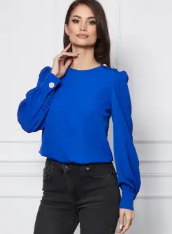 Bluza Dy Fashion albastra cu nasturi pe umar