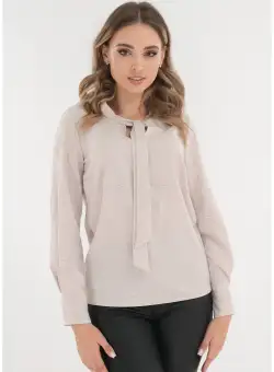 Bluza eleganta bej cu fundita la decolteu si print fin auriu