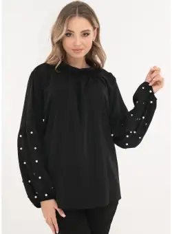 Bluza eleganta neagra cu maneci bufante si perlute