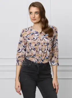 Bluza Gianina maro cu imprimeuri bleumarin