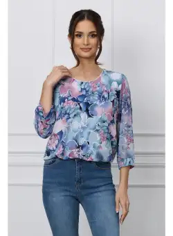 Bluza Iarina albastru petrol cu impimeuri lila