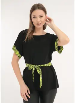 Bluza lejera neagra cu cordon verde deschis