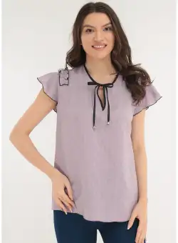 Bluza lila din bumbac cu volanase