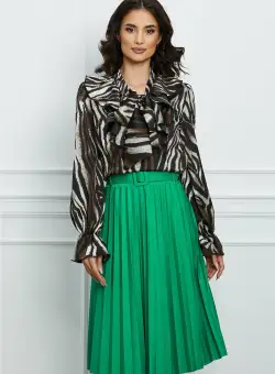 Bluza MBG maro cu zebra print si volane pe bust